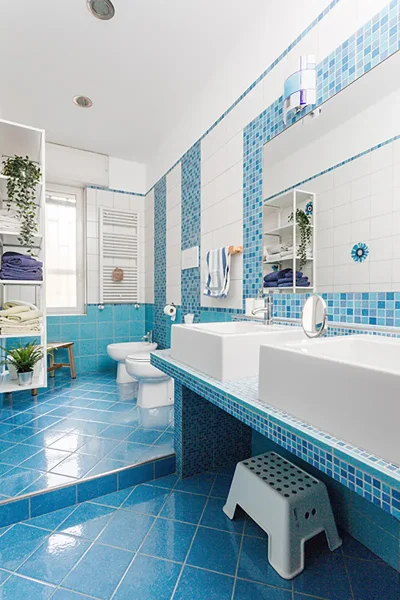 Panoramica bagno blu